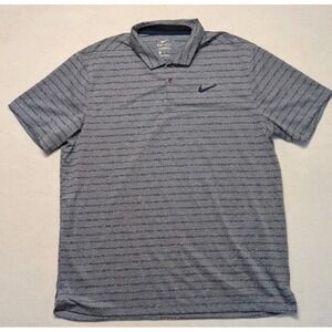 Nike Golf Polo Shirt Dri Fit Men XL Navy Blue Stripe Moisture Wicking Breathable